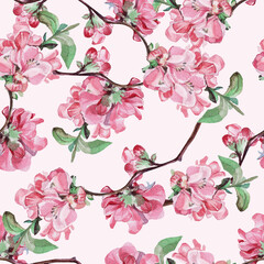 seamless pattern with watercolor branch blossom tree flowers