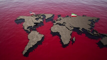 Usa Vs Iran Flags and Earth - Powered by Adobe