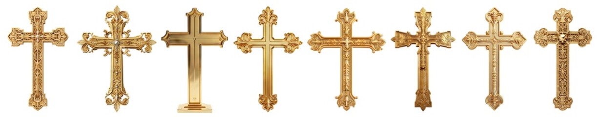 Set of golden crosses, cut out - obrazy, fototapety, plakaty