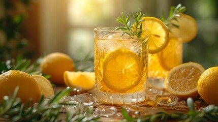 Fototapeta premium glass of lemonade with icecubes well decorated product photo