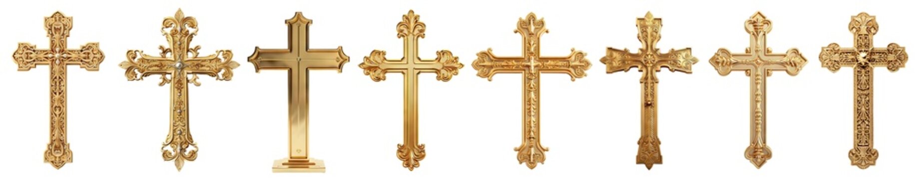 Set of golden crosses, cut out