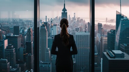 NYの摩天楼を眺めるビジネスウーマン08