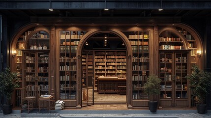  a bookshop entrance that mirrors the simplicity of a good read, with a sleek and uncluttered design - obrazy, fototapety, plakaty