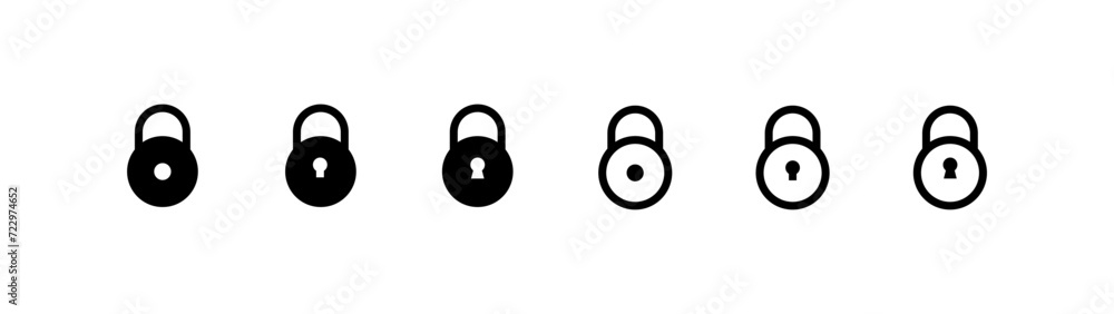 Poster retro key lock icon set. linear and silhouette style. vector icons