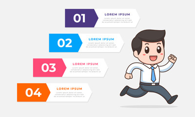 Timeline infographic design. Colourful infographic steps with text boxes. Business concept with 4 steps.	
