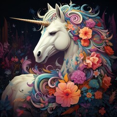 Magical unicorn pegasus illustration artwork on the black background