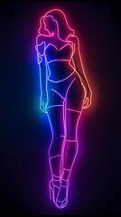 Beauty model girl dancing silhouette. Beautiful sexy young woman dancing in ultraviolet light. AI created.
