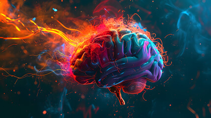 Obraz premium Éclat créatif : Peinture colorée du cerveau humain