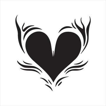 Heart tattoo design flames and fire, heart and love symbols, gothic tattoos and print templates