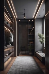 Stylish wardrobe interior in modern house.