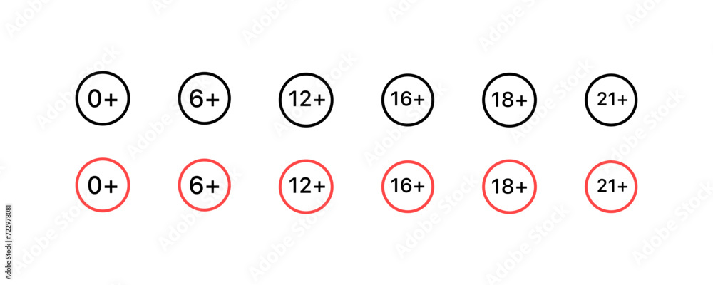 Poster pass age icons set. outline style. vector icons