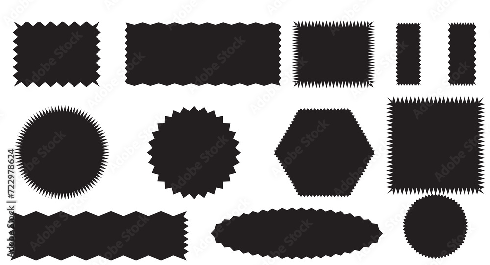 Poster zig zag edge rectangle shape collection. jagged rectangular elements set. black graphic design eleme