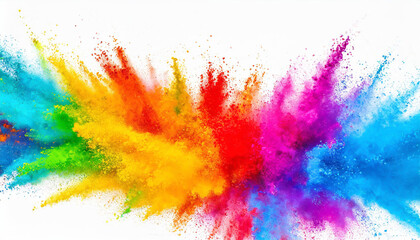 colorful rainbow holi paint color powder explosion isolated white wide panorama on white background