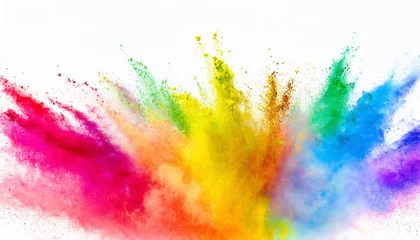 Fotobehang Multicolor powder explosion on White background. Colored cloud. Colorful dust explode. Paint Holi, colorful rainbow holi paint color powder explosion isolated white background © netsay