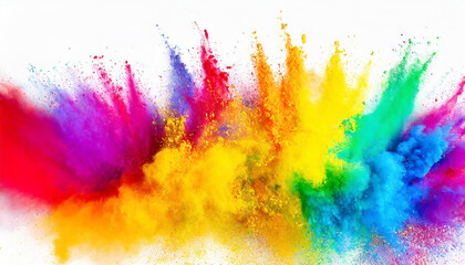 Multicolor powder explosion on White background. Colored cloud. Colorful dust explode. Paint Holi, colorful rainbow holi paint color powder explosion isolated white background