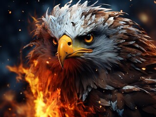 Beautiful eagle face is shown in the fire
