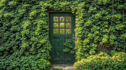 Green Door Surrounded by Ivy