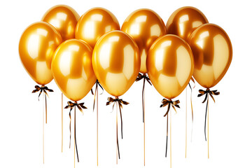 Set of Gold colored balloons Isolated on transparent background or cut out PNG. Party celebration New Year birthday, holiday, wedding, concept. Realistic clipart template pattern.