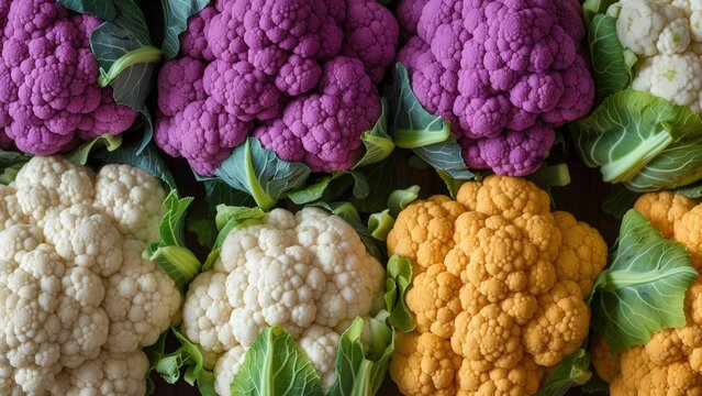 colorful cauliflower florets close-up, wallpaper, texture, pattern or background