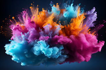 Background Abstract Textured.	Explosion of colored powder yellow, pink, orange, white, blue, purple spread throughout area on black background. work of art. Realistic clipart template pattern.