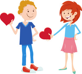 cartoon girl and boy characters on Valentines Day
