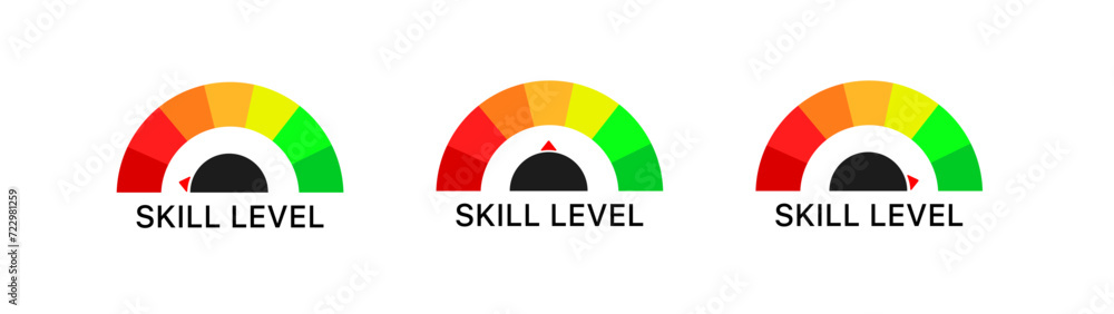 Poster skill level speedometer icons. flat style. vector icon
