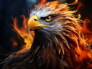 Beautiful eagle face is shown in the fire