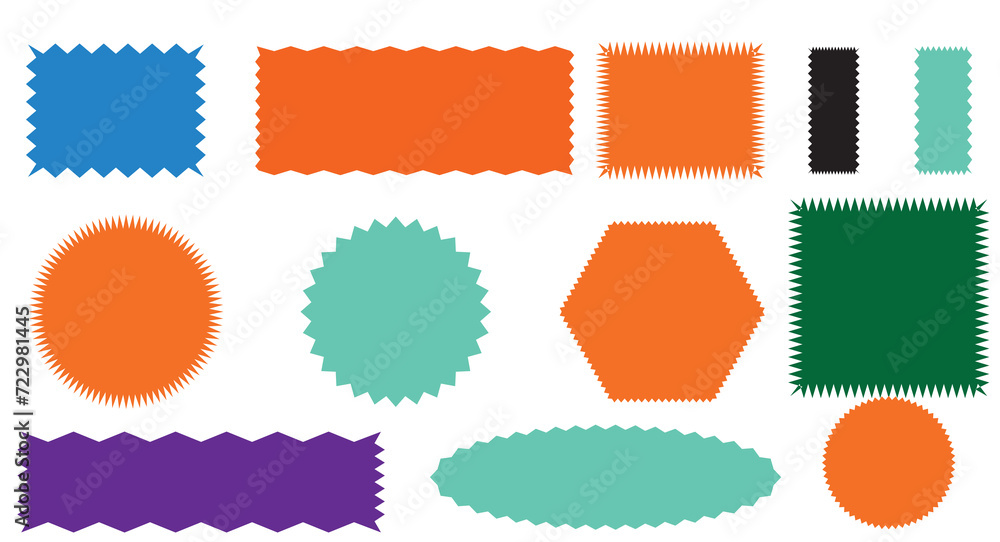 Poster zig zag edge rectangle shape collection. jagged rectangular elements set. black graphic design eleme