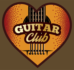 Guitar plectrum in the shape of a heart with case. Vintage vector template for design