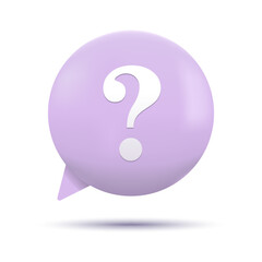 3D Speech Bubble with Question Mark. Question Answer Sign or Problem Concept. Trendy and Modern Vector Realistic Illustration. Cartoon Minimal Style.