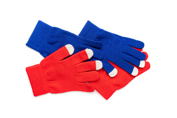 Winter Gloves Isolated, Touchscreen Wool Glove, Touch Screen Knitted Mittens, Warm Red Gloves
