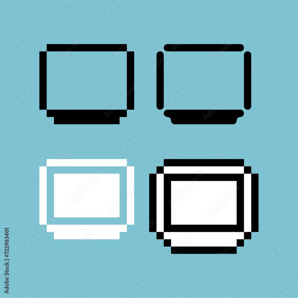 Poster pixel art outline sets icon of monitor variation color. monitor icon on pixelated style. 8bits perfe