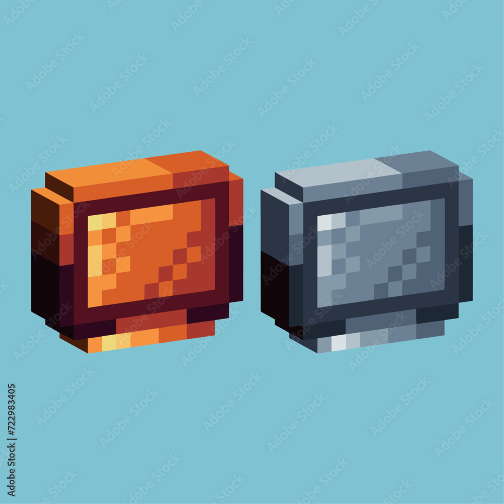 Poster isometric pixel art 3d of monitor icon for items asset.monitor icon on pixelated style.8bits perfect