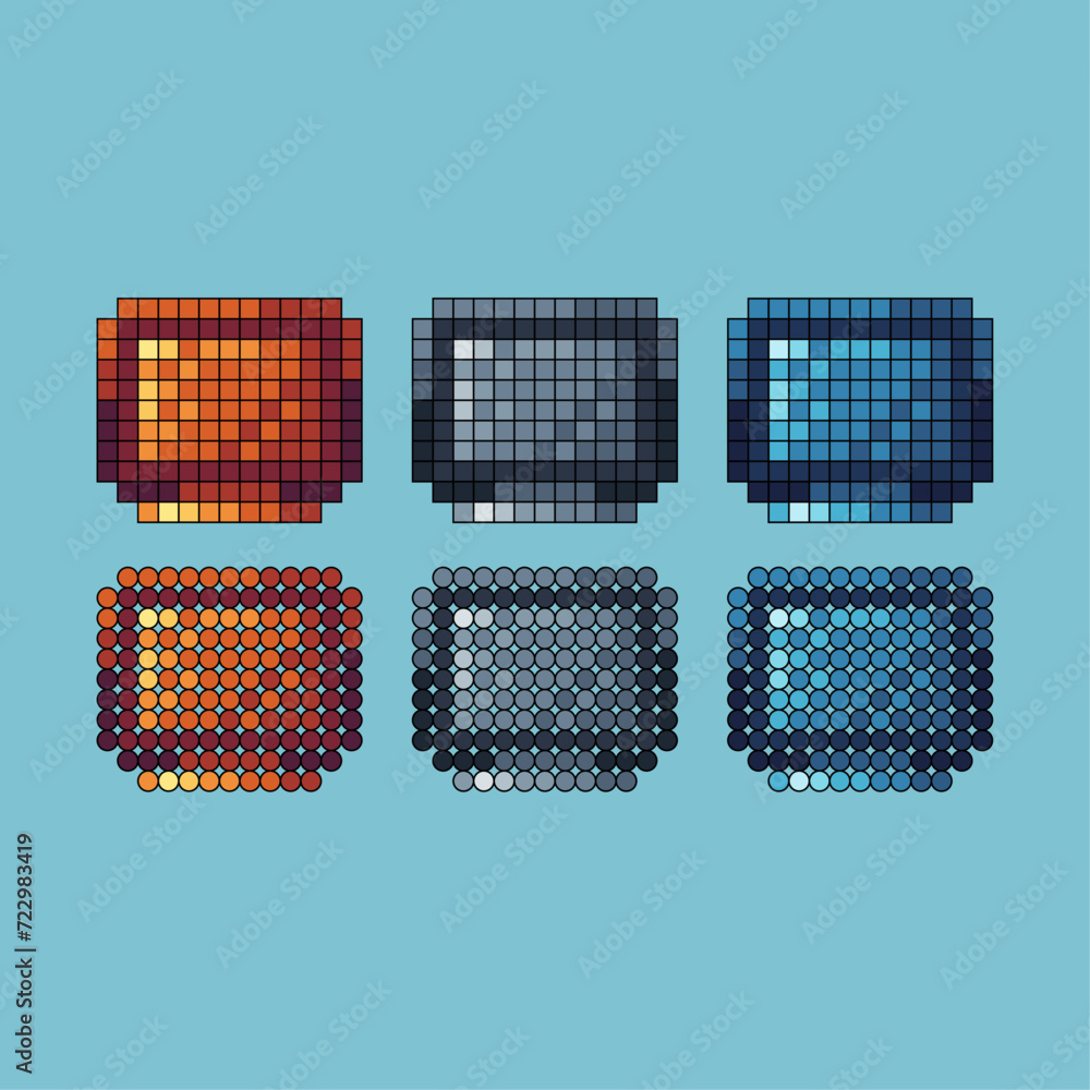 Poster pixel art stroke sets icon of monitor variation color. monitor icon on pixelated style. 8bits perfec