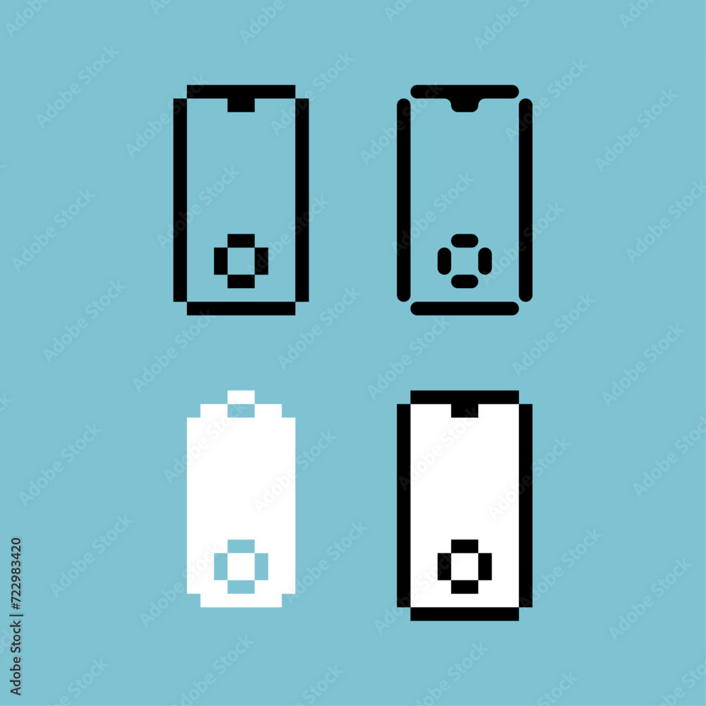 Poster pixel art outline sets icon of phone variation color. handphone icon on pixelated style. 8bits perfe