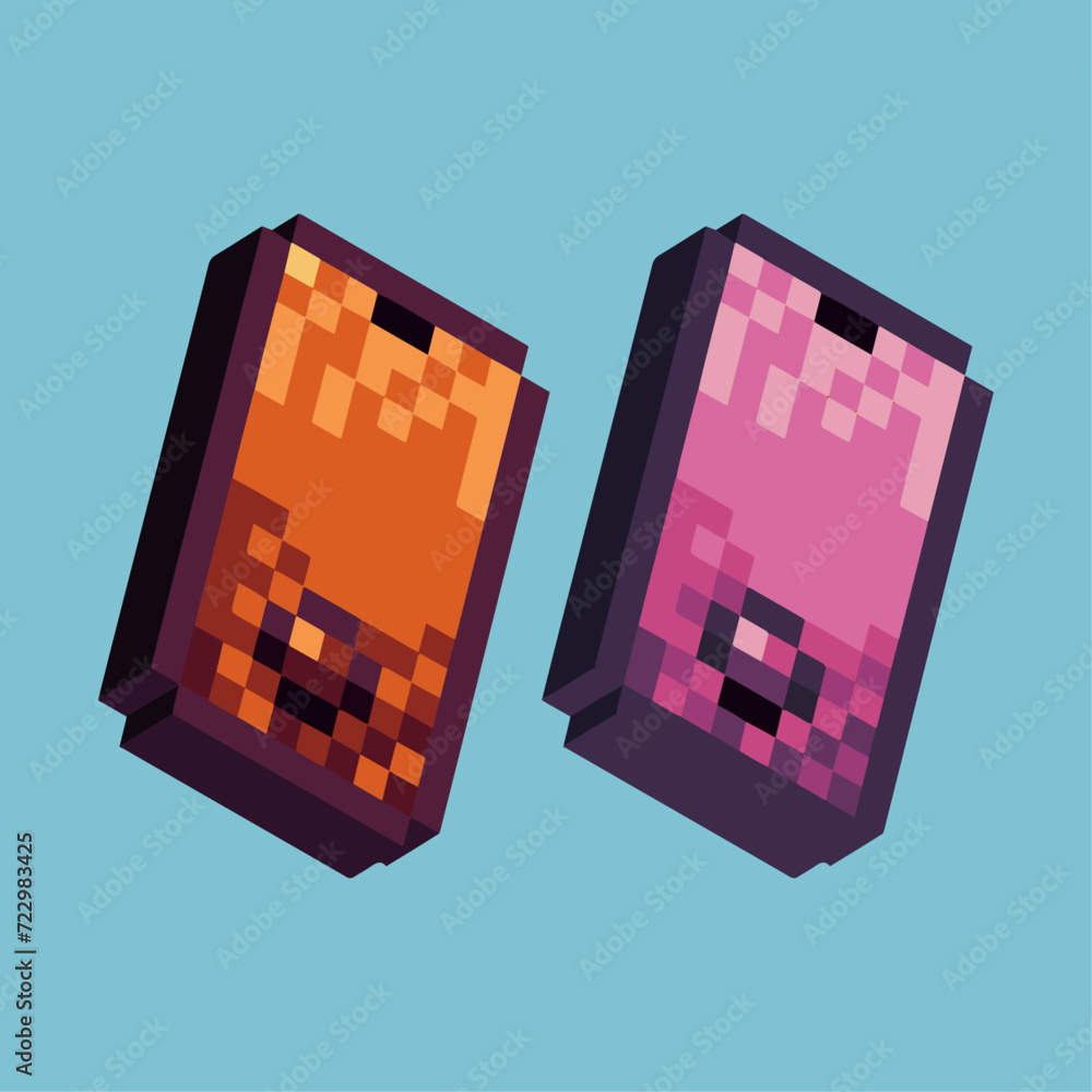 Poster isometric pixel art 3d of phone icon for items asset. phone icon on pixelated style.8bits perfect fo