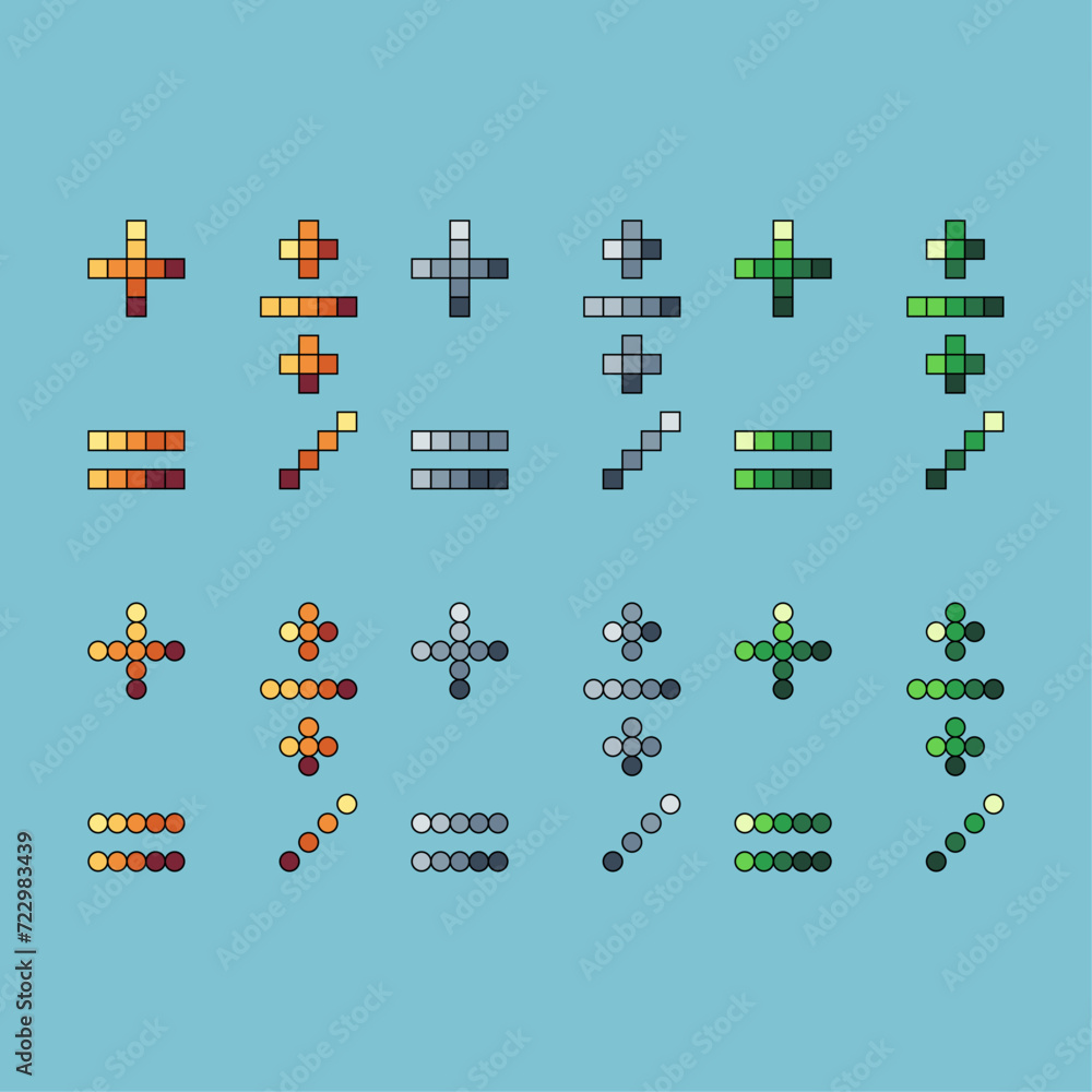 Fototapete pixel art stroke sets icon of math variation color. mathematic icon on pixelated style. 8bits perfec