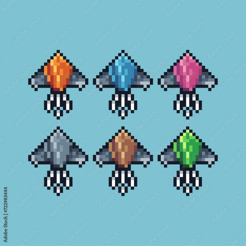 Poster pixel art sets icon of plane variation color. plane icon on pixelated style. 8bits perfect for game 