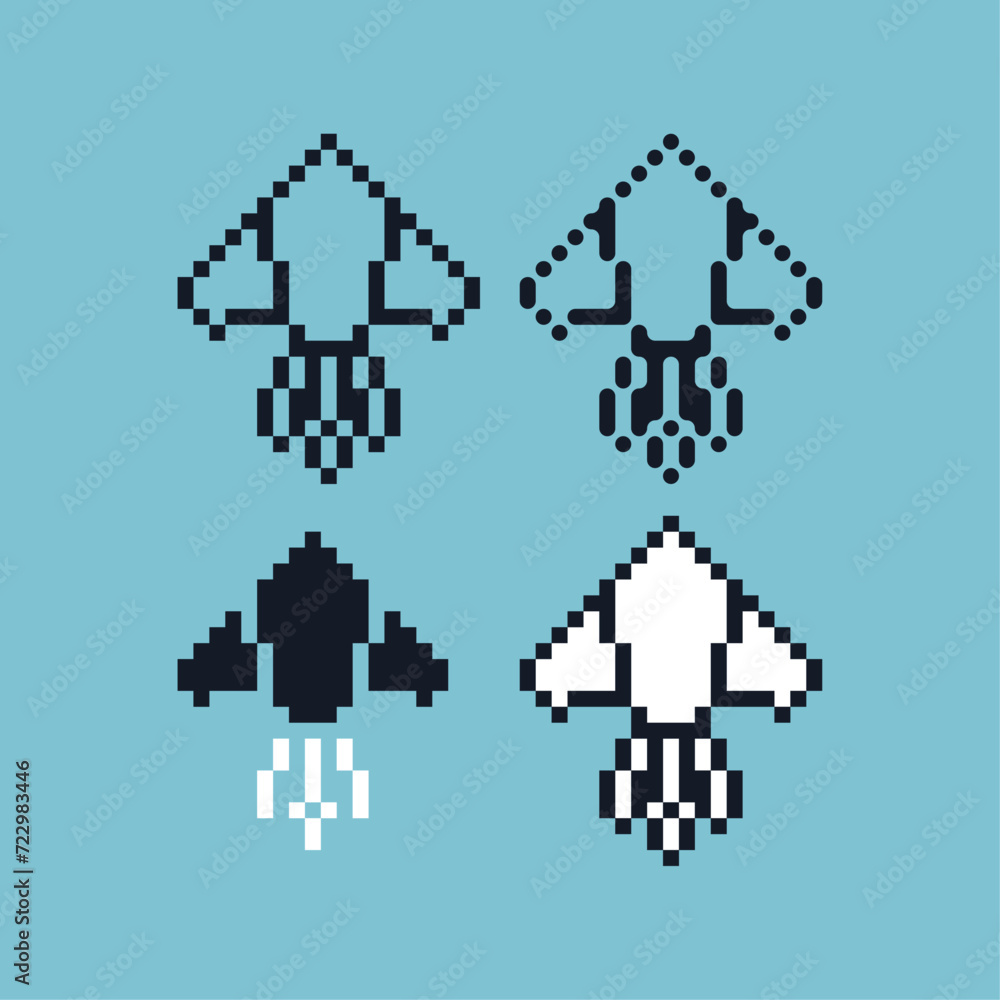 Poster pixel art outline sets icon of plane variation color. plane icon on pixelated style. 8bits perfect f