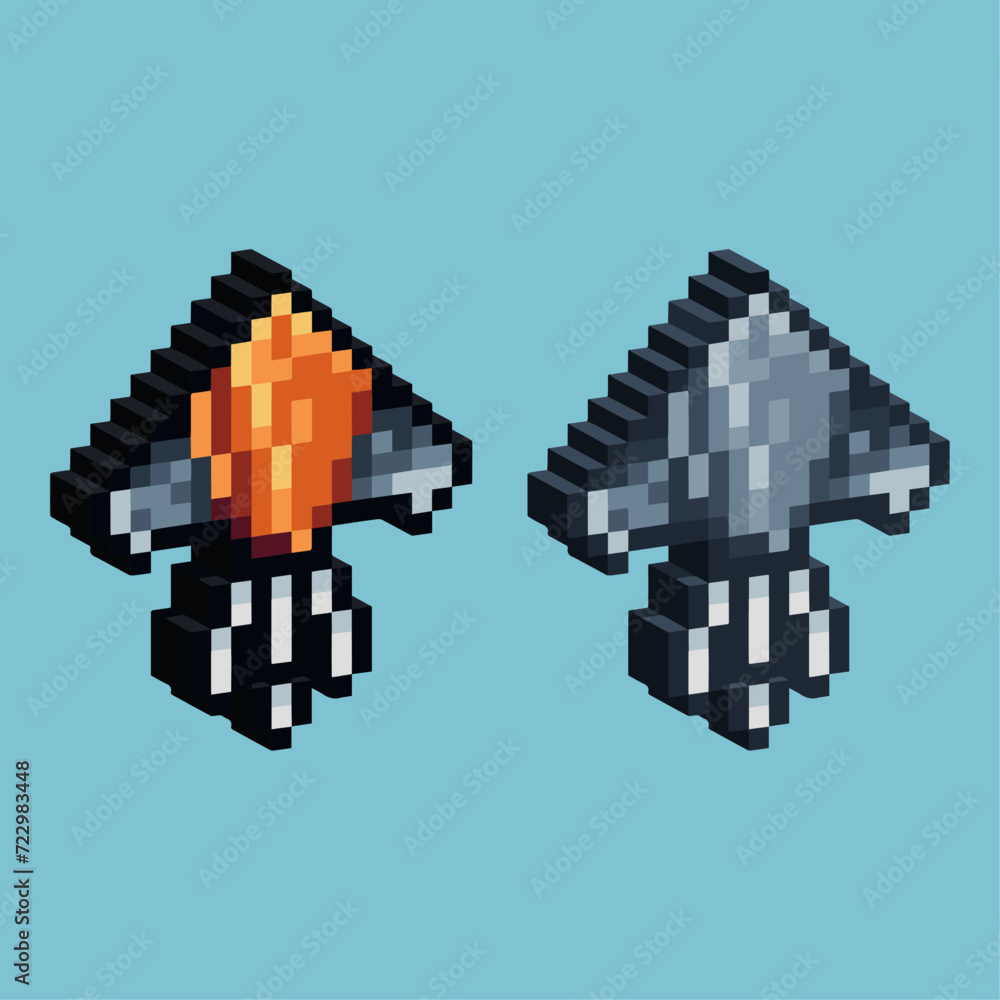 Poster isometric pixel art 3d of plane icon for items asset. plane icon on pixelated style.8bits perfect fo