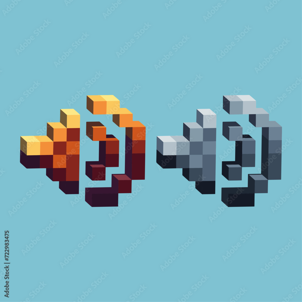 Poster isometric pixel art 3d of sound icon for items asset.sound icon on pixelated style.8bits perfect for