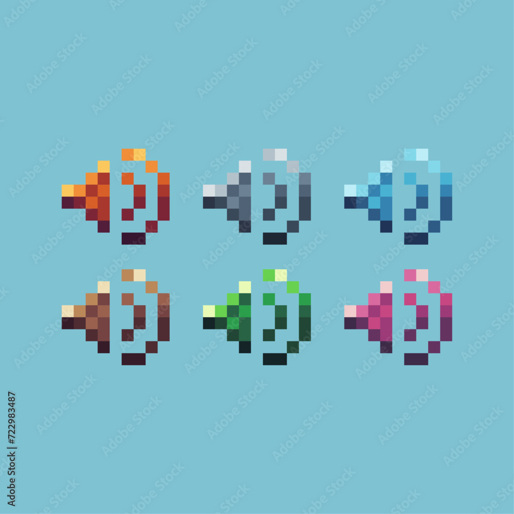 Poster pixel art sets icon of sound mic variation color. sound icon on pixelated style. 8bits perfect for g