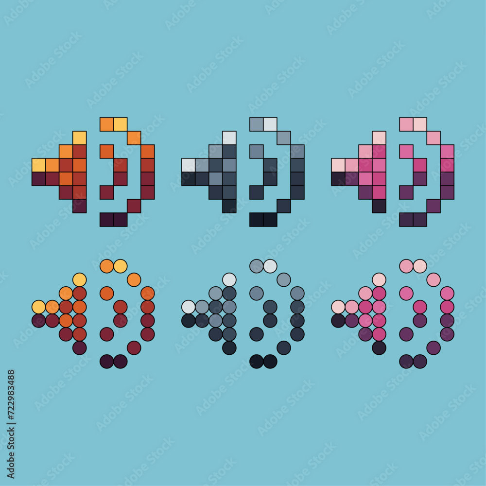 Poster pixel art stroke sets icon of sound mic variation color. sound icon on pixelated style. 8bits perfec