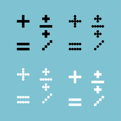 Obraz premium Pixel art outline sets icon of math variation color. mathematic icon on pixelated style. 8bits perfect for game asset or design asset element for your game design. Simple pixel art icon asset.