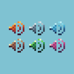 Pixel art sets icon of sound mic variation color. Sound icon on pixelated style. 8bits perfect for game asset or design asset element for your game design. Simple pixel art icon asset.