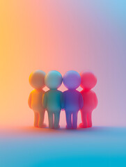 3d render of a family, colourful people standing together, diversity and inclusion, friendship