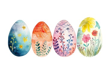 Fototapeta premium Kid-Friendly Easter Fun: Cute Watercolor Illustration of Easter Eggs Set