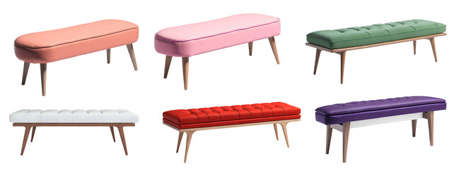 Collection set of modern minimalist two-seater benches isolated on transparent background. Generative AI 