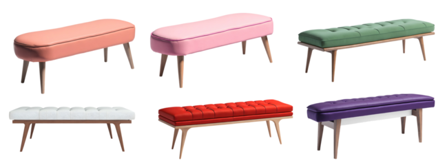 Collection set of modern minimalist two-seater benches isolated on transparent background. Generative AI	