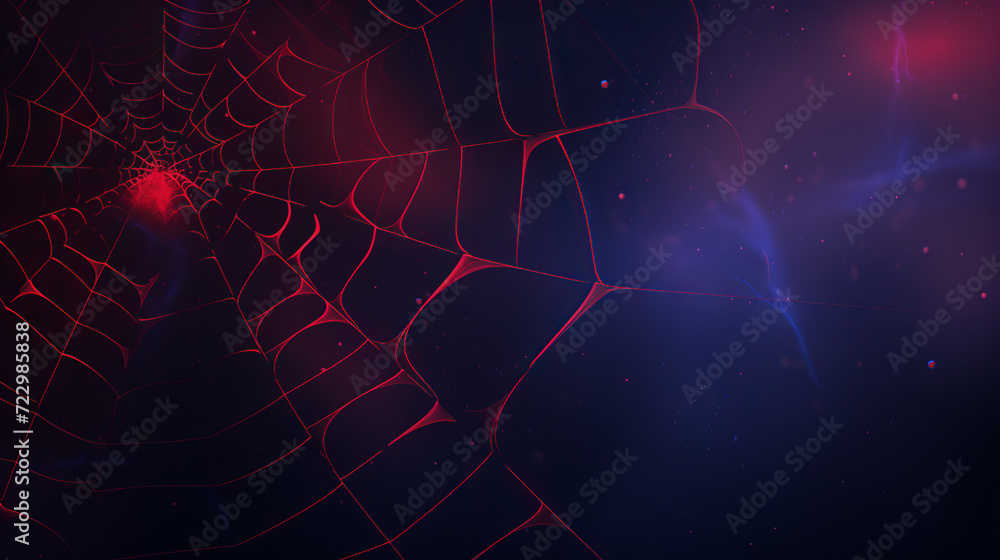 Wall mural spider web blue and red background